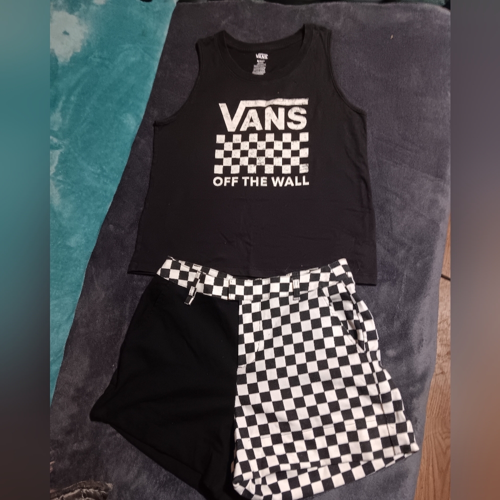 Vans Black and White Checkered Tank and Shorts Set